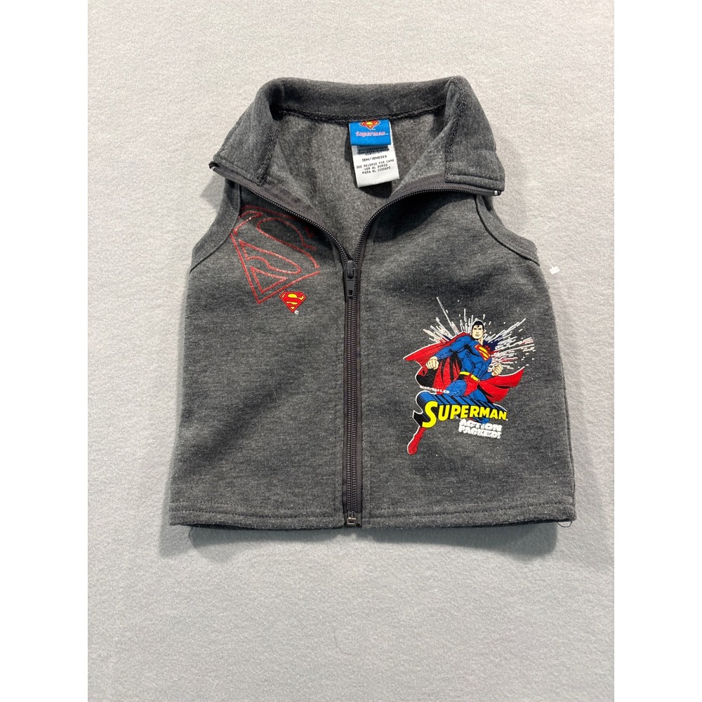 Superman Action Packed Gray Full Zip Fleece Vest Toddler 18M X339-6584-9